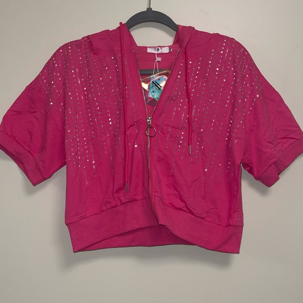 Amanda Rose Collection Pink Crop Top with Silver Accents